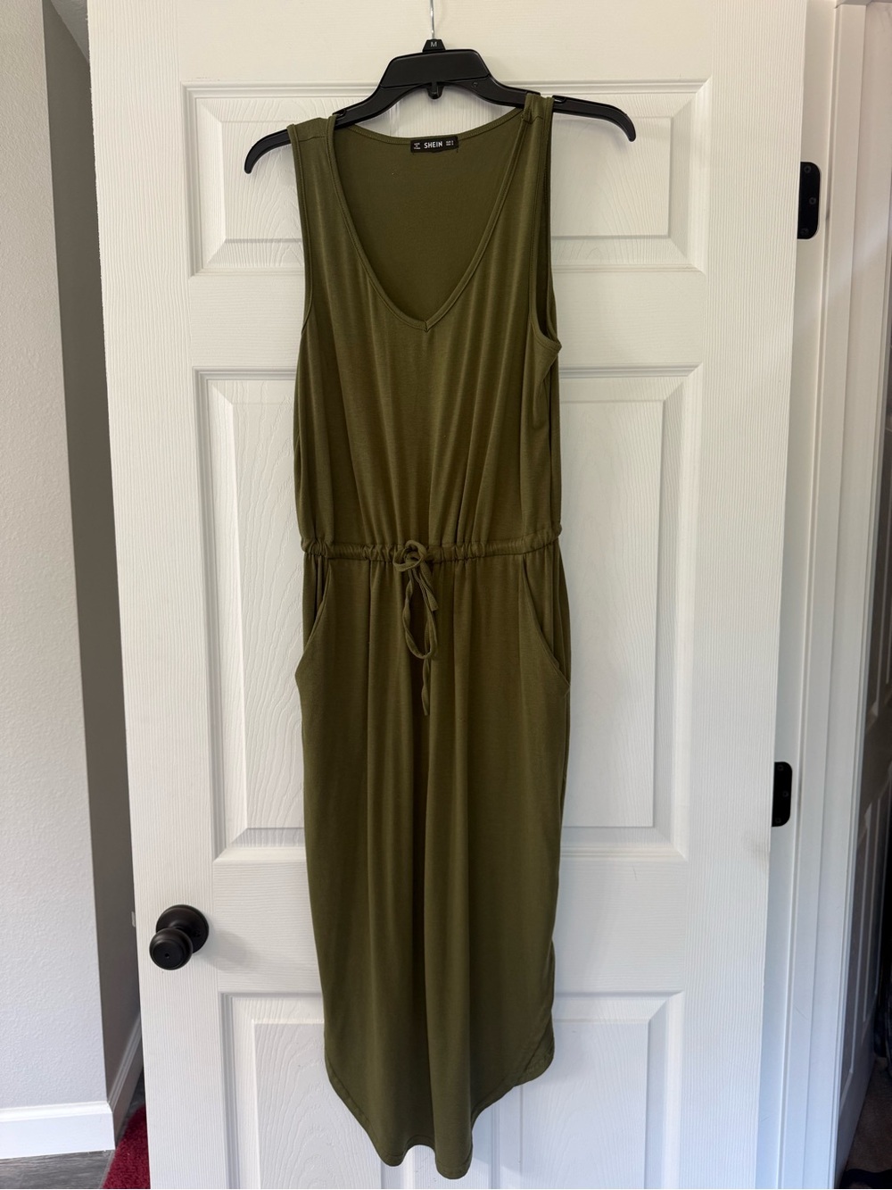 SHEIN Olive Green Sleeveless Drawstring Midi Dress